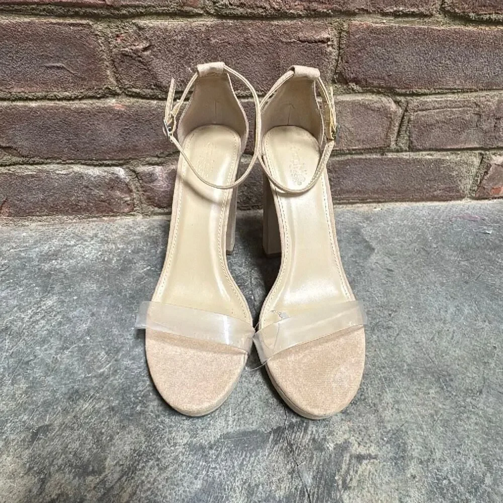 Charlotte Russe Women’s Nude & Clear Block Heel Sandal Size 8 NEW